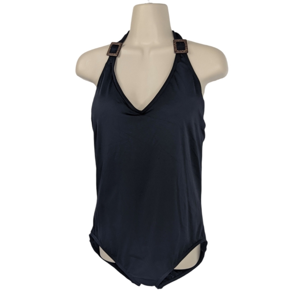 LANDS END Slimming Soft Cup Halter 1 Piece Swimsuit Sz 14
